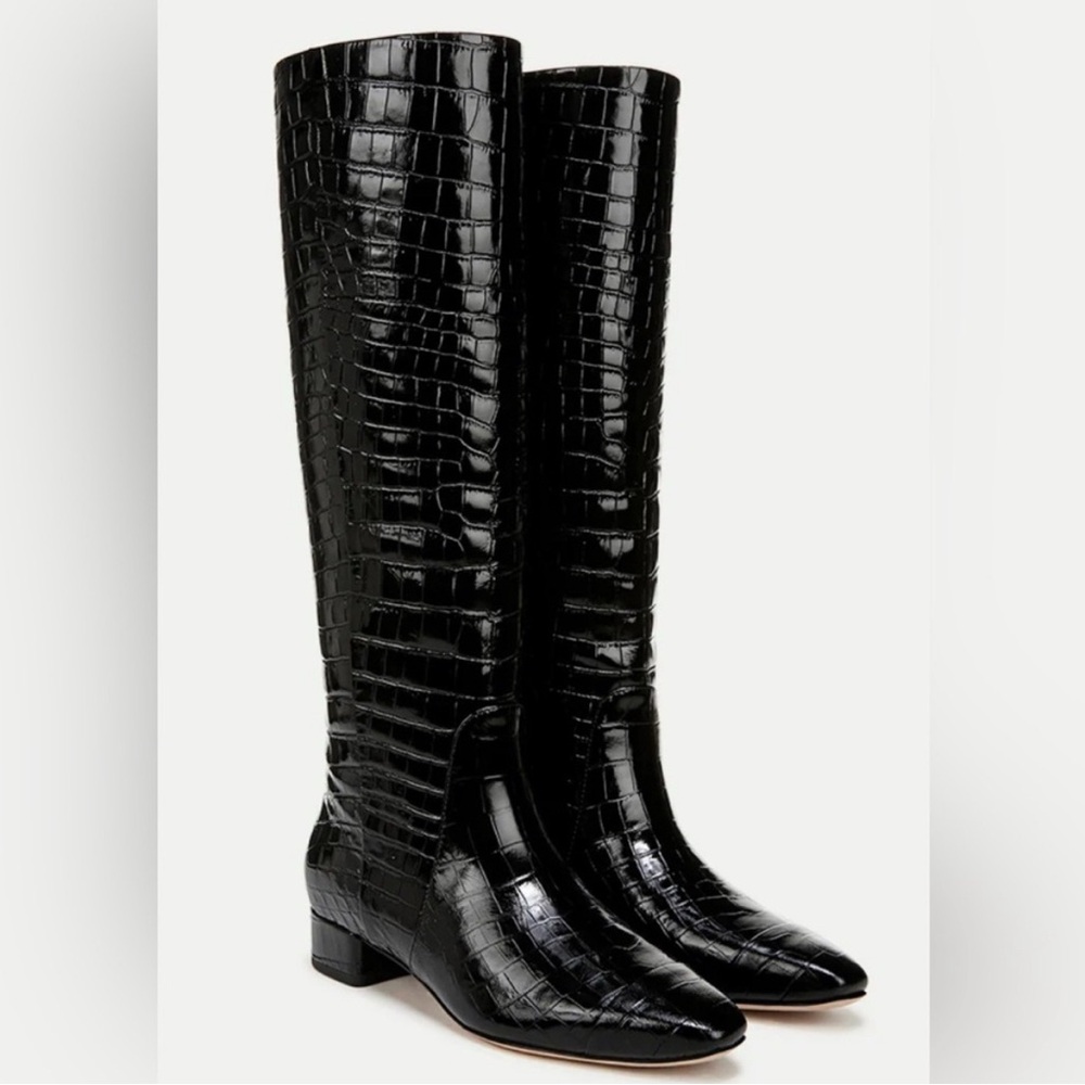 Veronica Beard Cecile Croc-Embossed Tall Boot | Wide-Calf black NWT - Picture 2 of 11